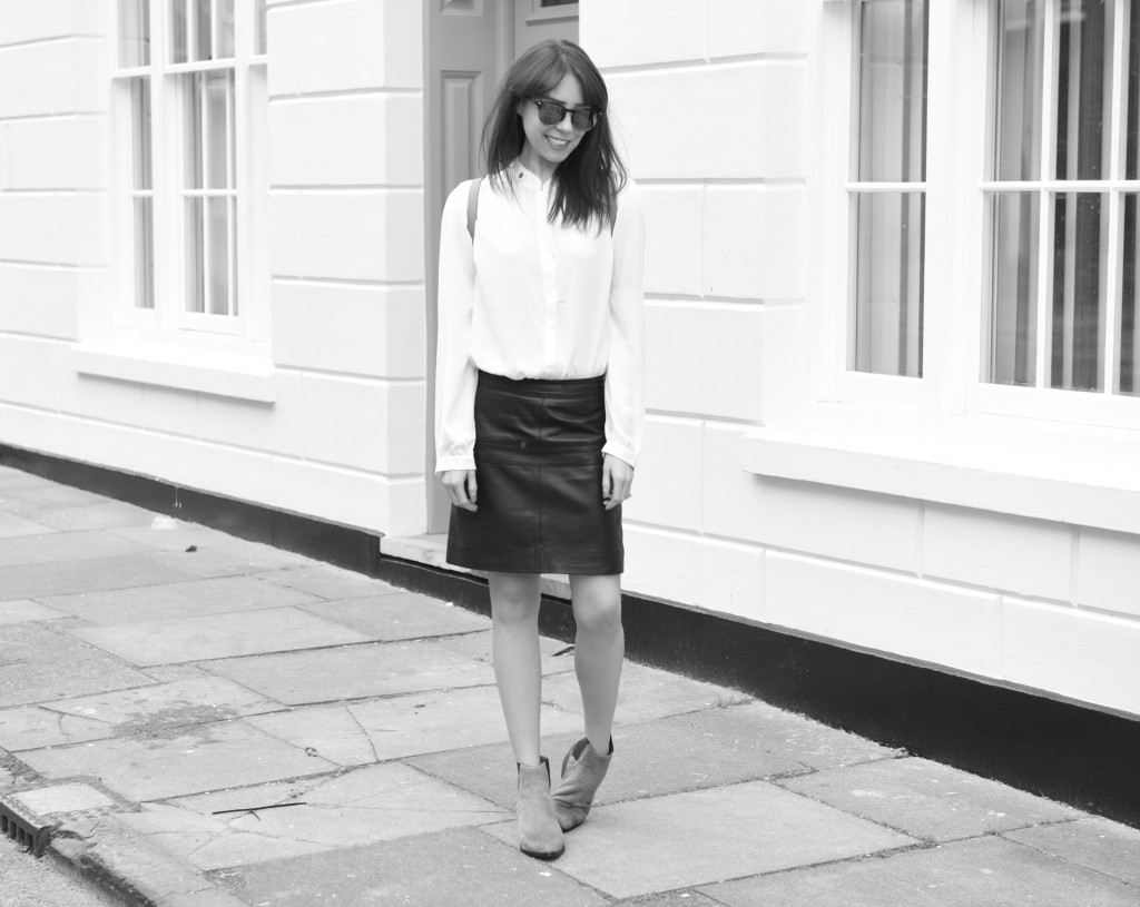 white shirt black skirt