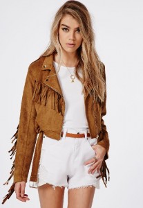 miss guided fringed faux suede biker jacket tan