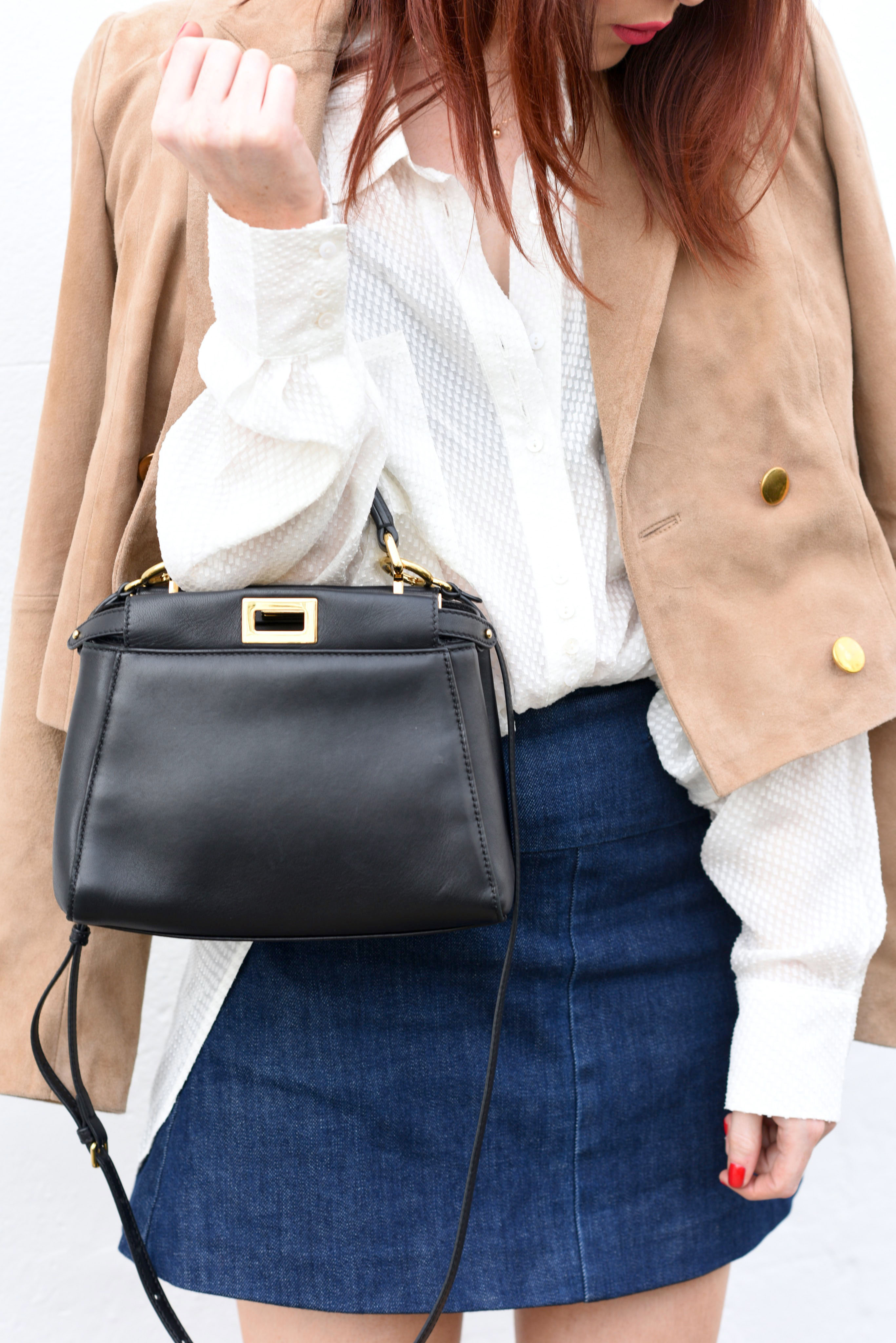 details, peekaboo tote and suede cropped jacket