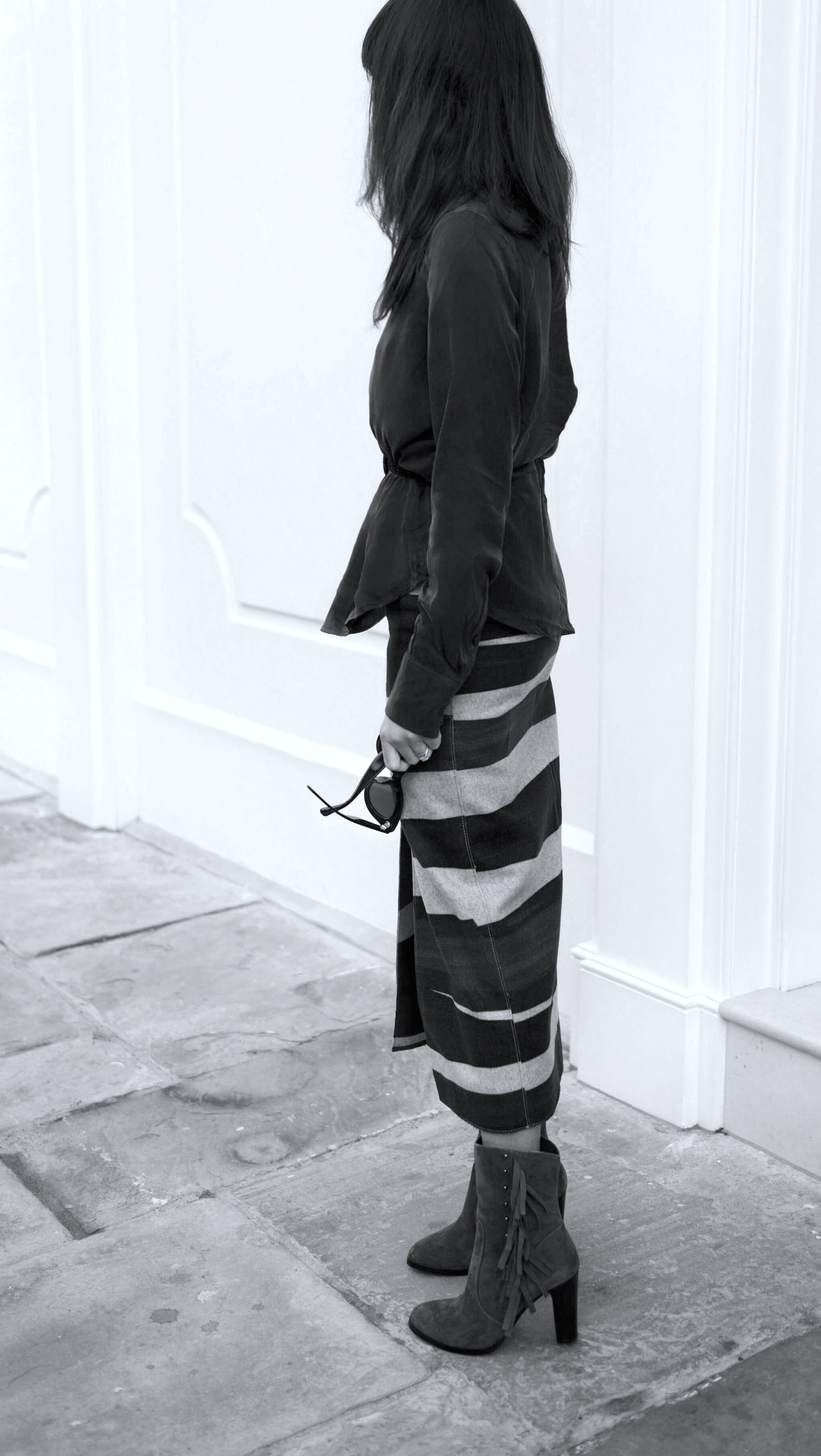CARVEN Striped Open Slit Midi Skirt - Multi