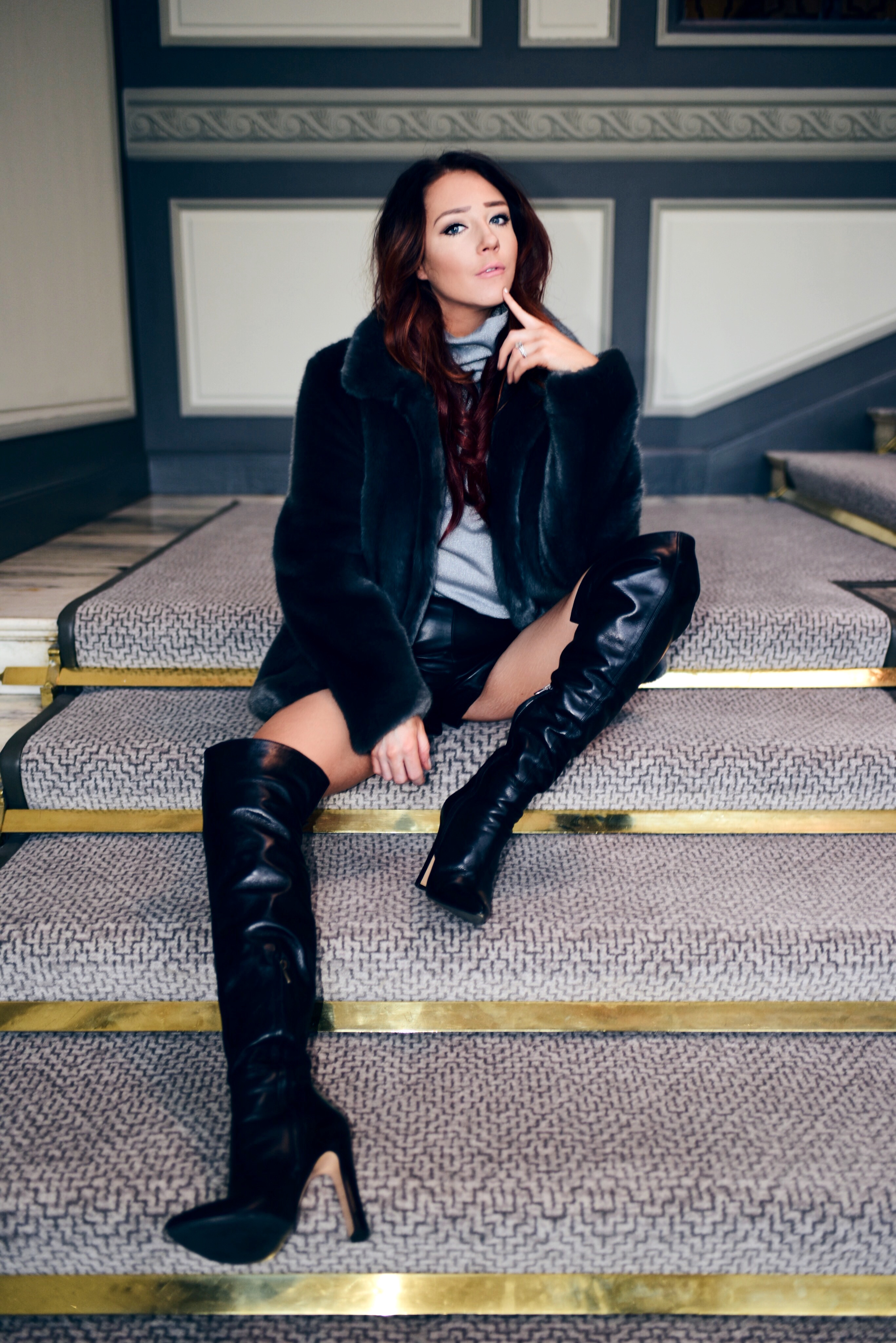 reiss-winter-jacket-leather-shorts-over-the-knee-boots