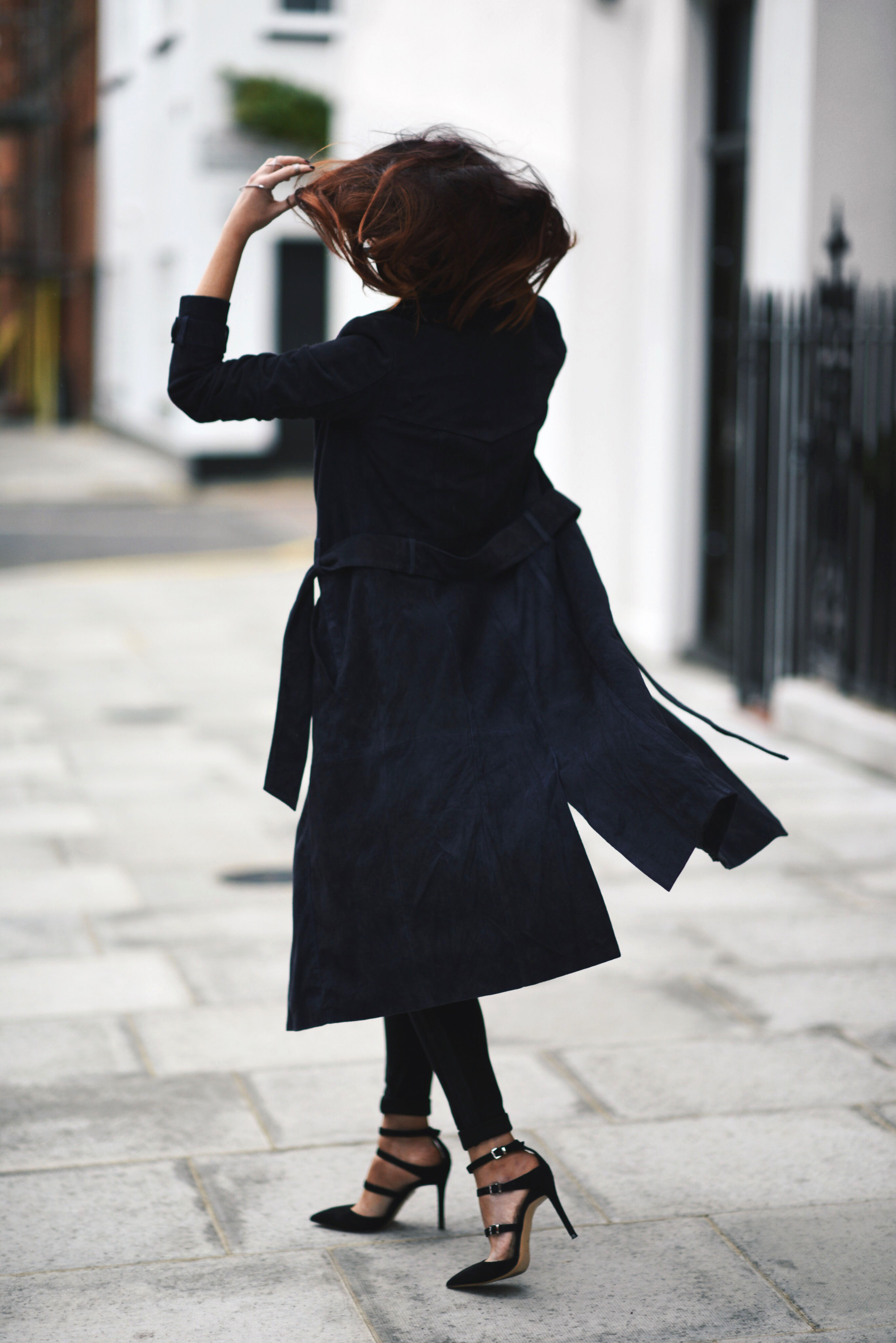 game-changer navy suede trench coat